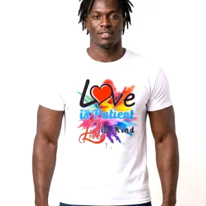Stylish Love is Patient, Love is Kind Unisex Tee. Colors: White & Navy blue. Sizes: M - XXL