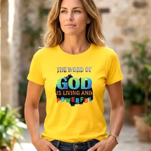 The Word of God is Living Unisex Tee. Colors: Yellow & White. Sizes: M - XXL