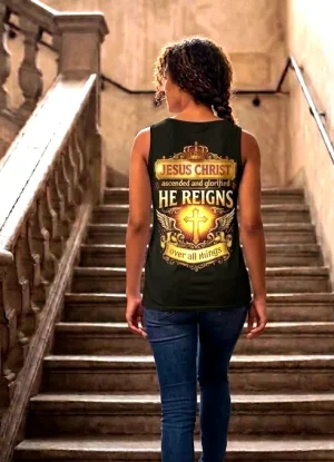 Jesus Christ Ascended and Glorified Classy Unisex Tank Top. Sizes: M - XXL. Colors: Navy Blue and Dark Red. Brand: Christfellows.