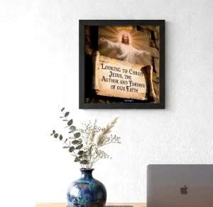 Christfellows 11"x11" Author and Finisher of our faith framed print. Color of frame-black. Anchor your soul to His undeniable Truth to create a sanctuary of quiet confidence